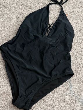 Xhilaration Black Halter One-Piece Swimsuit